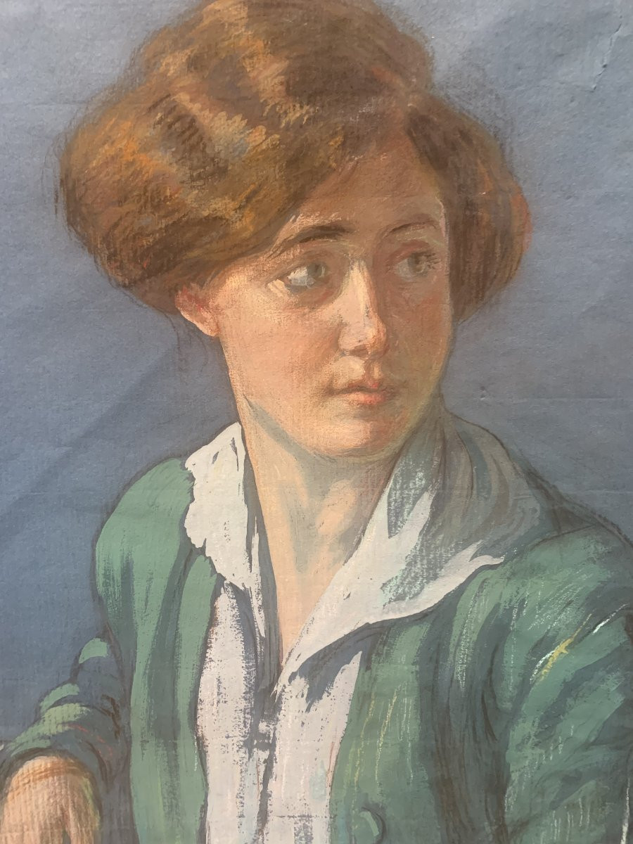 scuola europea -1918  ritratto femminile- tempera Italia Francia  -photo-3