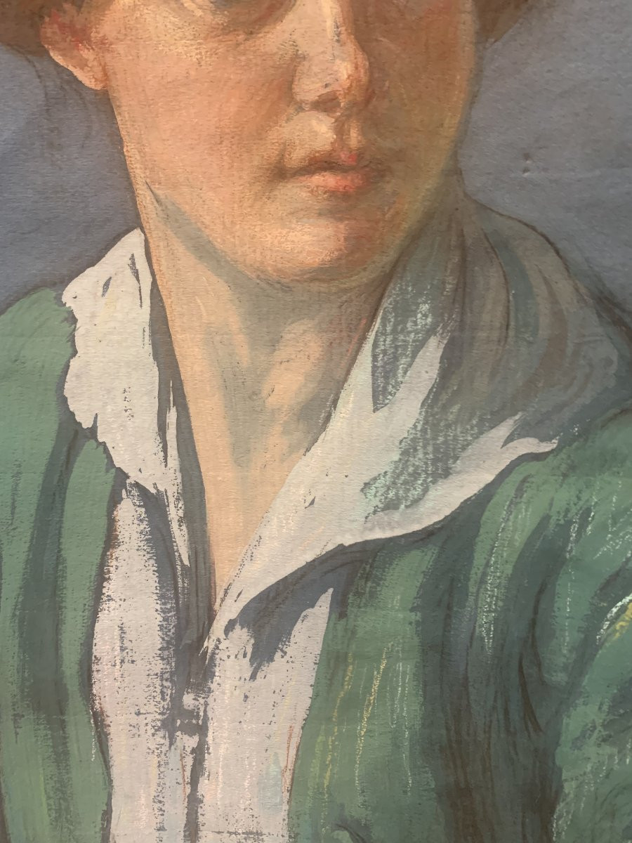 scuola europea -1918  ritratto femminile- tempera Italia Francia  -photo-2