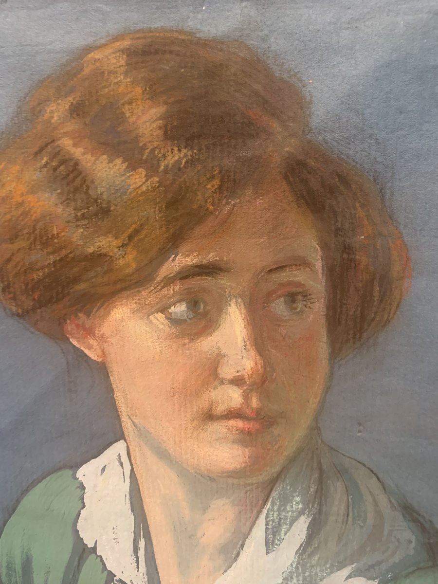 scuola europea -1918  ritratto femminile- tempera Italia Francia  -photo-3