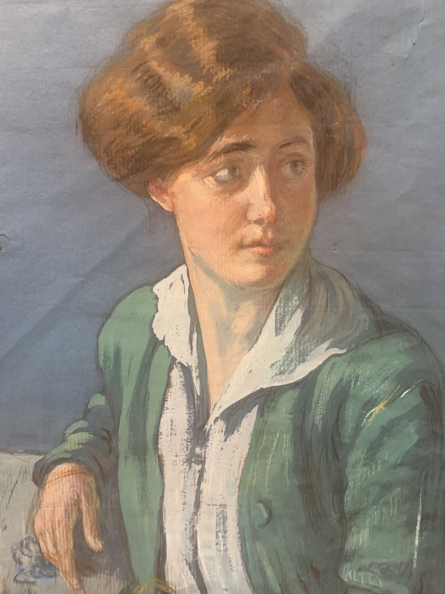 scuola europea -1918  ritratto femminile- tempera Italia Francia  -photo-4