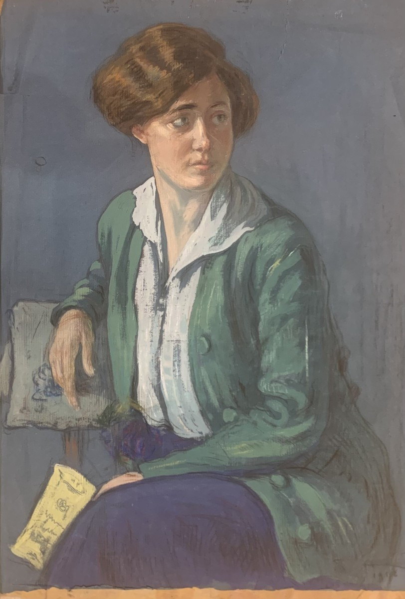 scuola europea -1918  ritratto femminile- tempera Italia Francia  