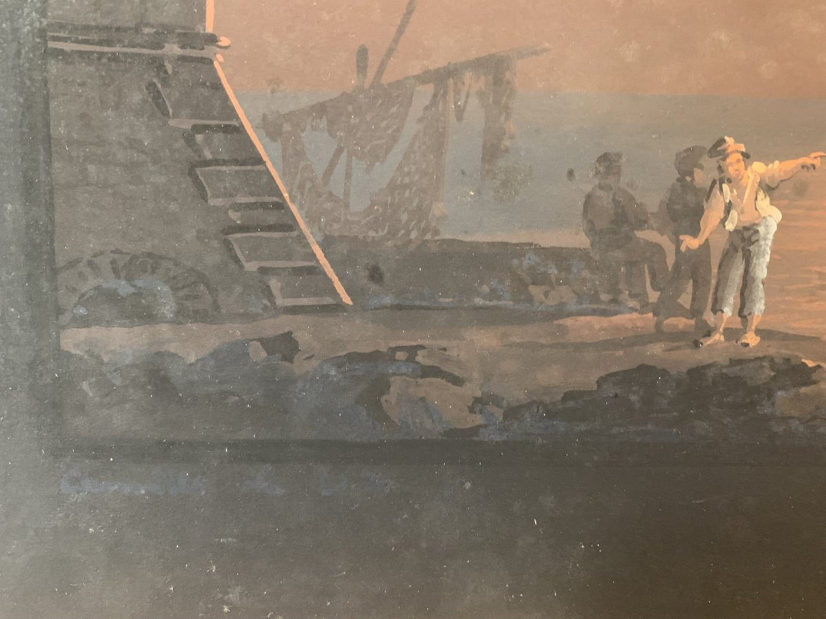 Camillo de Vito- Eruzione del Vesuvio di notte 1822 - Gouache firmato Napoli Grand Tour Italia-photo-4