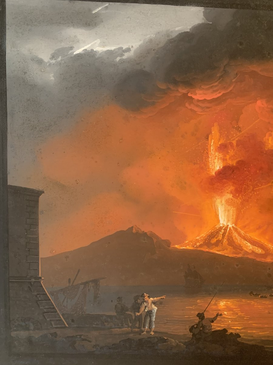 Camillo de Vito- Eruzione del Vesuvio di notte 1822 - Gouache firmato Napoli Grand Tour Italia-photo-5