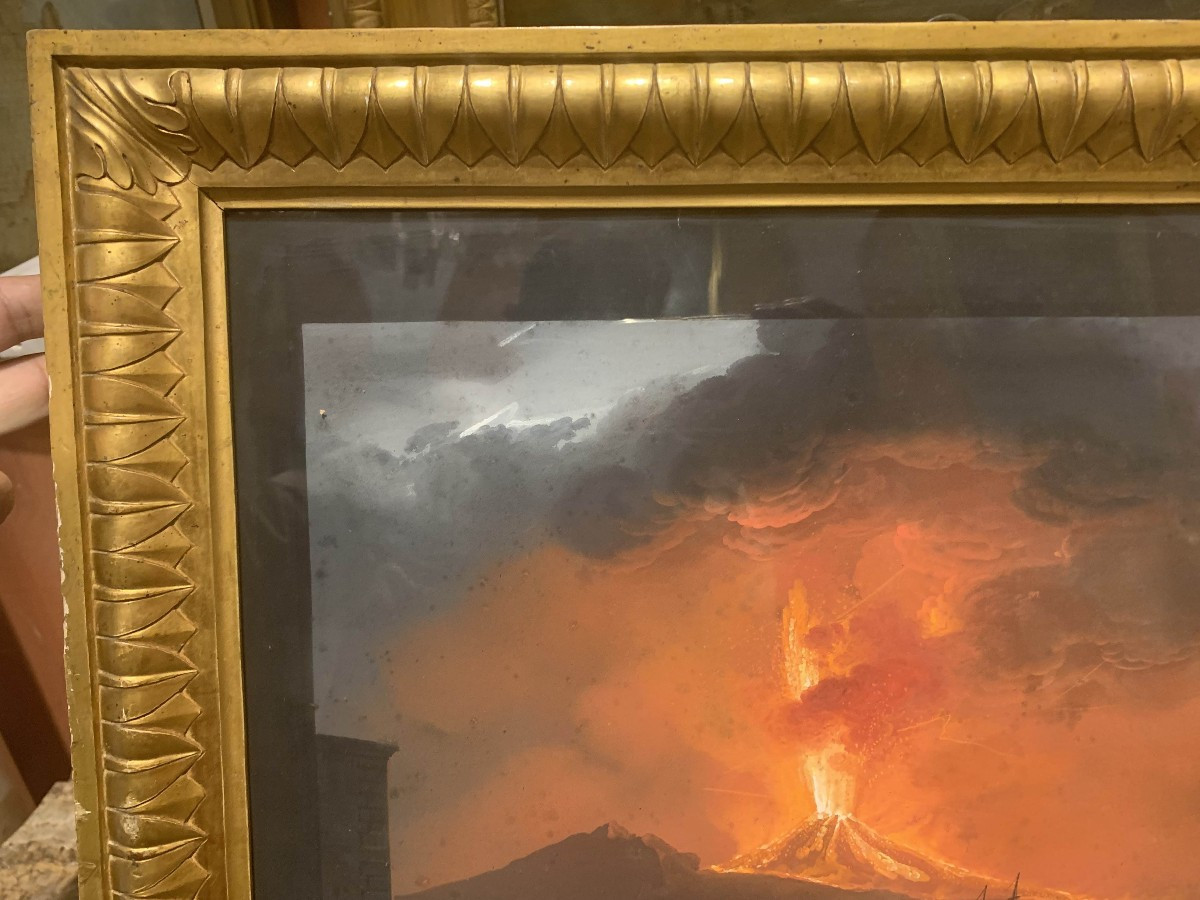 Camillo de Vito- Eruzione del Vesuvio di notte 1822 - Gouache firmato Napoli Grand Tour Italia-photo-6
