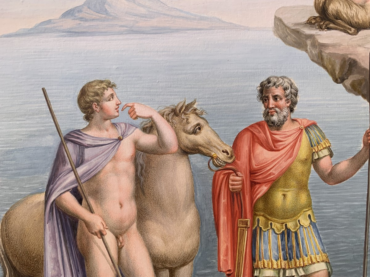 Scuola napoletana -2 gouache -Tomba dei Nasoni a Roma -XVIII s  Neoclassico - Italia Grand Tour-photo-1