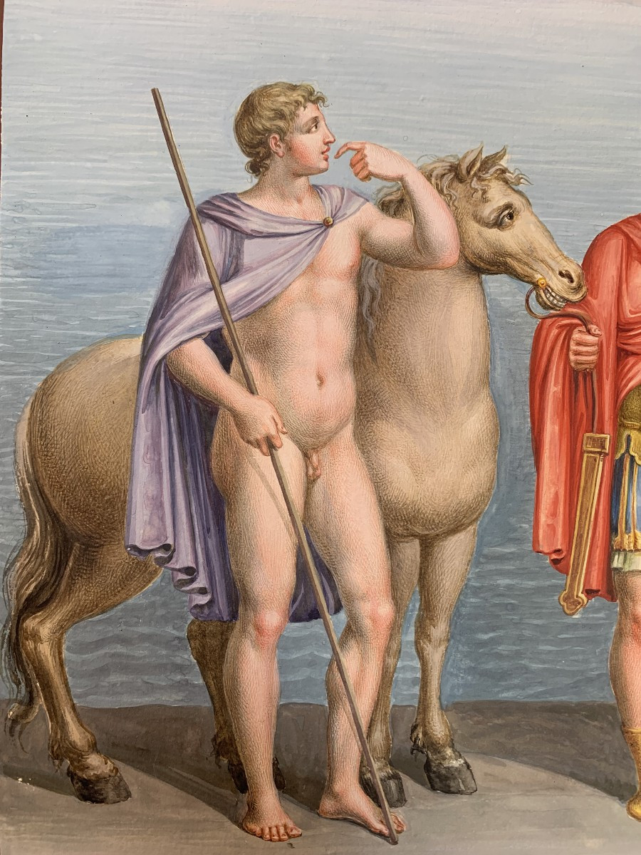 Scuola napoletana -2 gouache -Tomba dei Nasoni a Roma -XVIII s  Neoclassico - Italia Grand Tour-photo-2