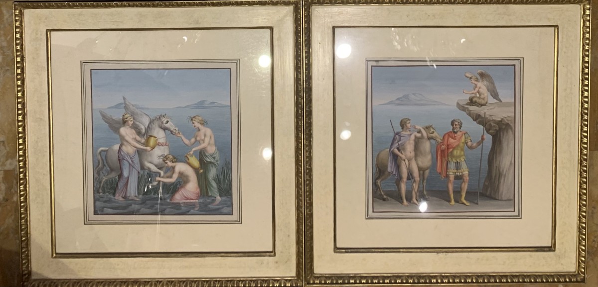 Scuola napoletana -2 gouache -Tomba dei Nasoni a Roma -XVIII s  Neoclassico - Italia Grand Tour