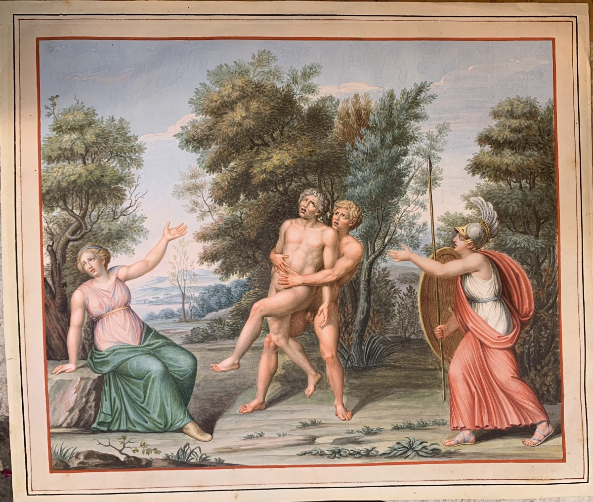 scuola napoletana - 2 gouache  -Tomba  dei Nasoni a Roma -XVIII sec. Neoclassiche - Italia Gran-photo-2