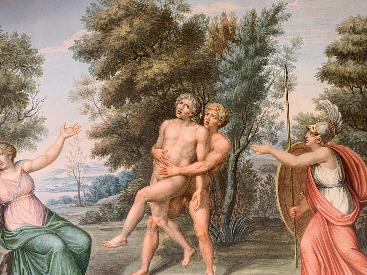 scuola napoletana - 2 gouache  -Tomba  dei Nasoni a Roma -XVIII sec. Neoclassiche - Italia Gran-photo-1