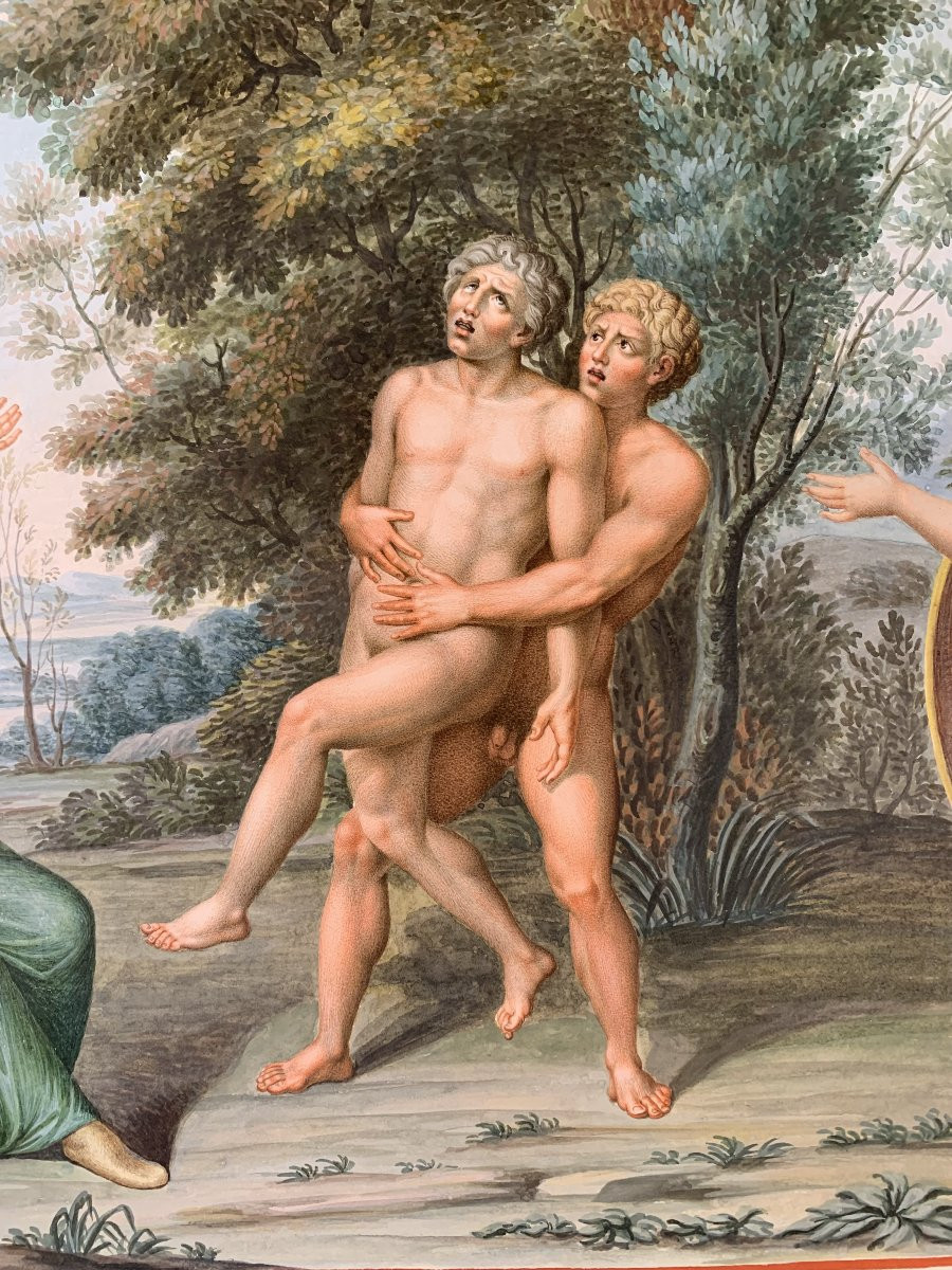 scuola napoletana - 2 gouache  -Tomba  dei Nasoni a Roma -XVIII sec. Neoclassiche - Italia Gran-photo-7