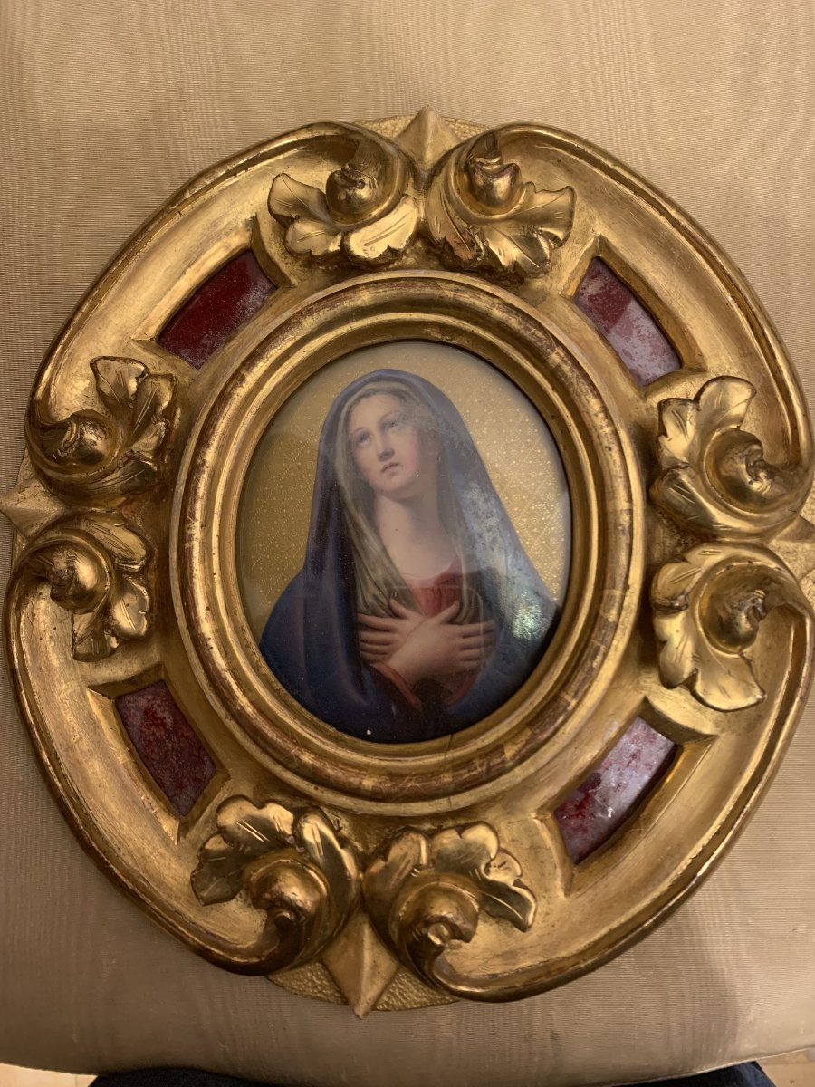 Scuola francese - Immacolata- Ceramica XIX s. cornice -Francia Italia Grand Tour-photo-4