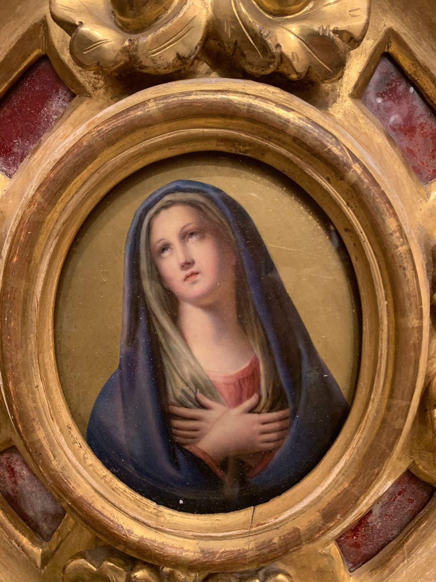 Scuola francese - Immacolata- Ceramica XIX s. cornice -Francia Italia Grand Tour-photo-1