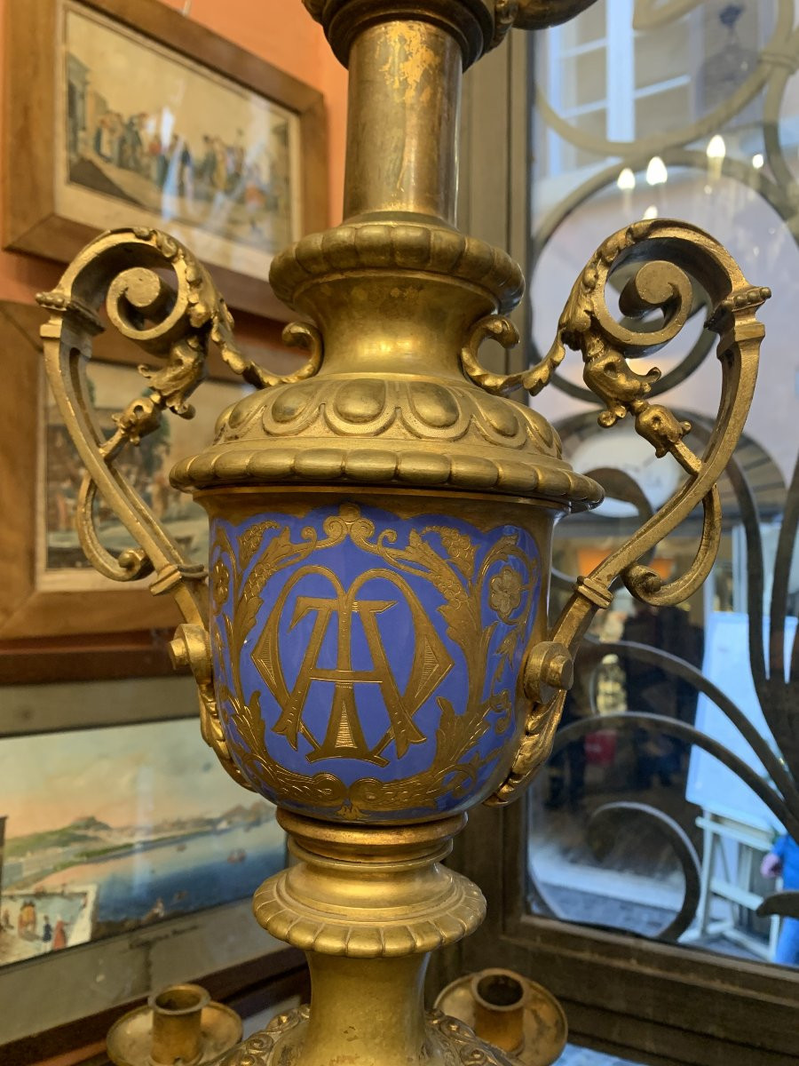 Viollet Le Duc (attr) coppia di Flambeaux - bronzo XIX sec - 240 cm 60 cm Francia Italia -photo-1