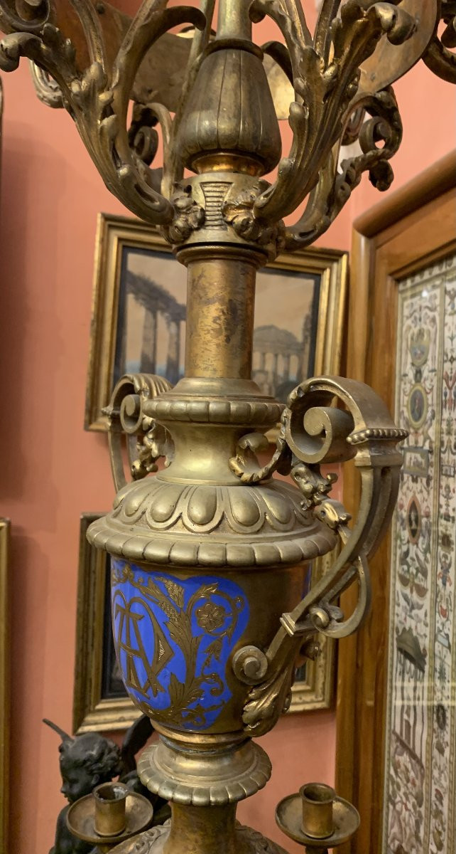 Viollet Le Duc (attr) coppia di Flambeaux - bronzo XIX sec - 240 cm 60 cm Francia Italia -photo-2