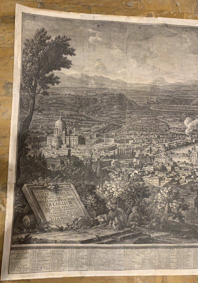 Giuseppe Vasi - Veduta di Roma dal Gianicolo - Acquaforte originale - 1765, Italia  1 edizione-photo-3