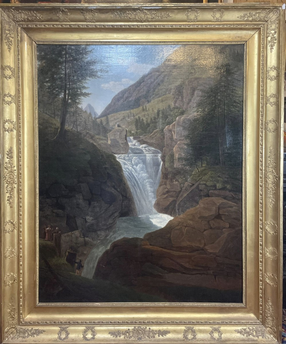 Veduta delle  Cascade du Cerisey Pirenei firmato 1837 Du Perreaux