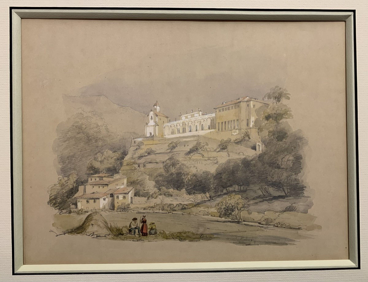 J.Andrè -Due vedute di Nizza - Francia - 1850 ca disegno e acquarello-photo-2