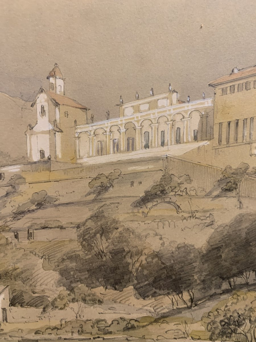 J.Andrè -Due vedute di Nizza - Francia - 1850 ca disegno e acquarello-photo-1