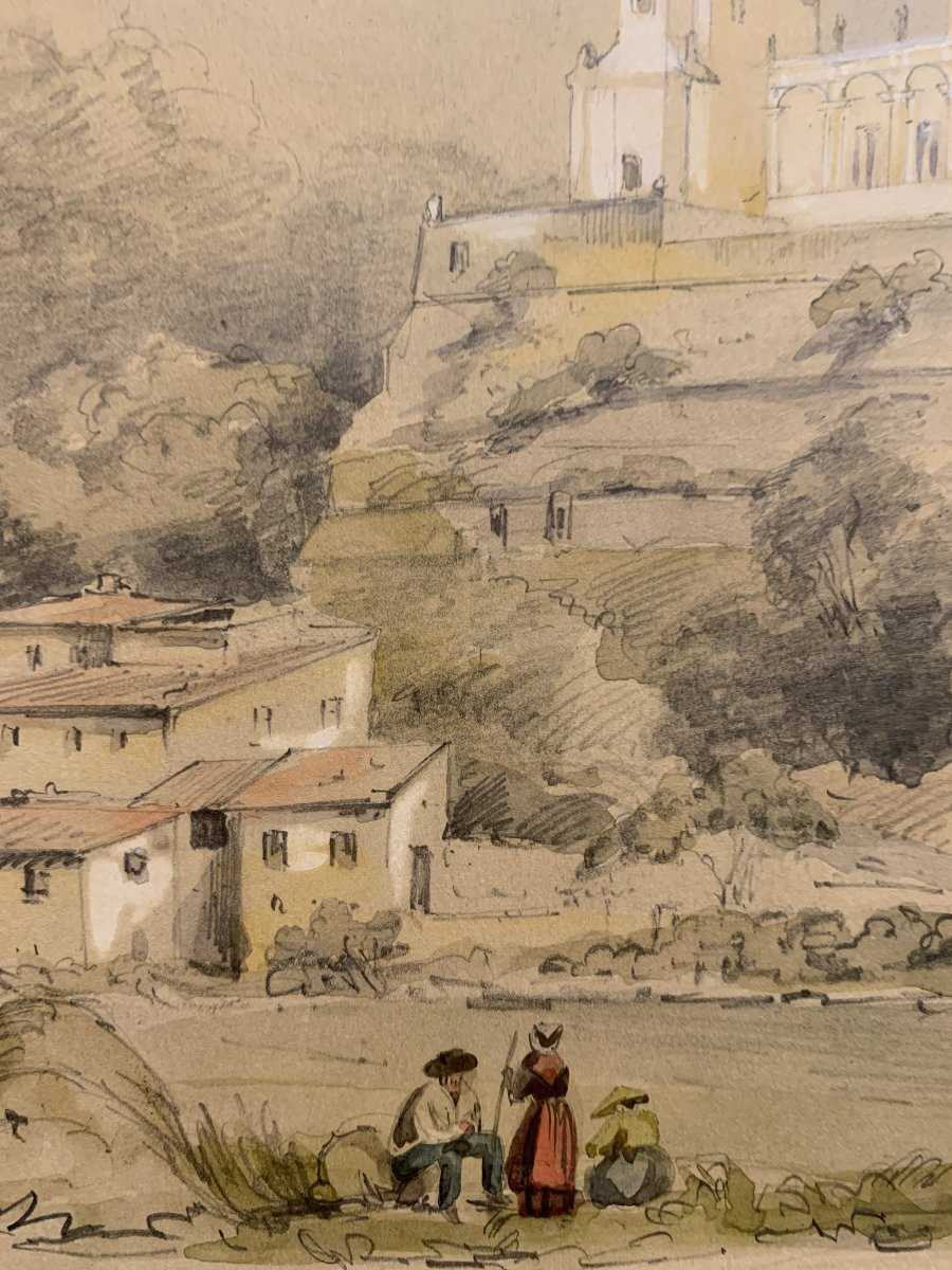 J.Andrè -Due vedute di Nizza - Francia - 1850 ca disegno e acquarello-photo-3