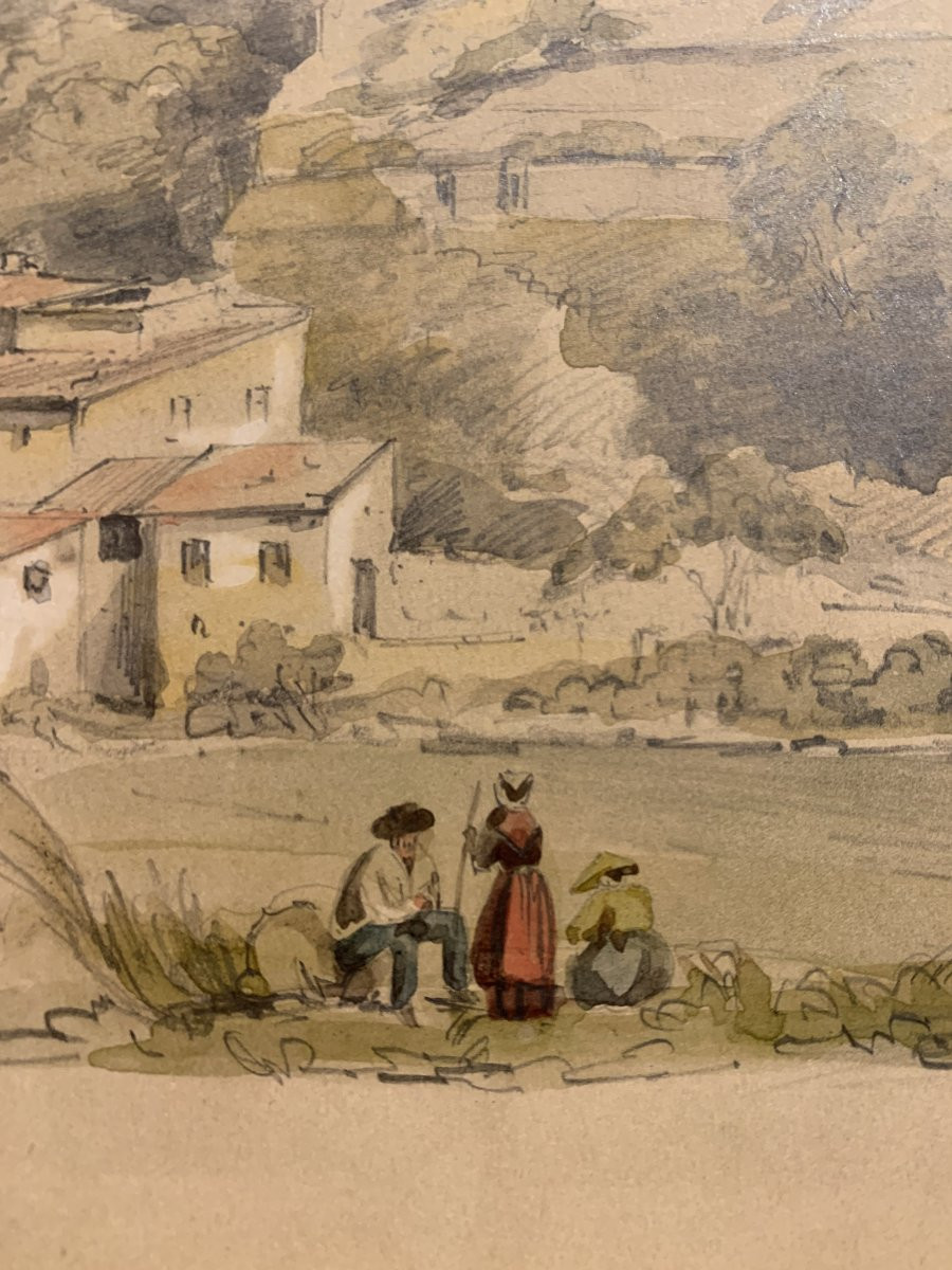 J.Andrè -Due vedute di Nizza - Francia - 1850 ca disegno e acquarello-photo-5
