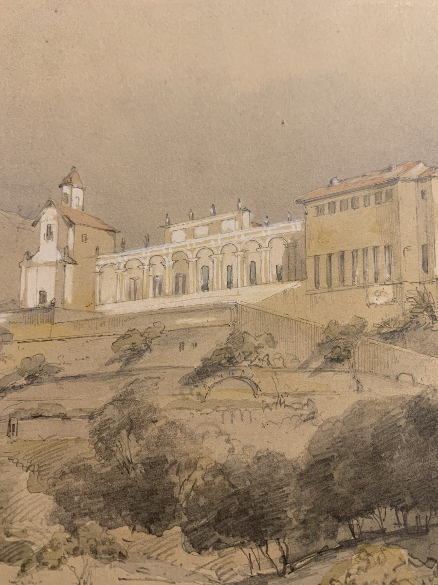 J.Andrè -Due vedute di Nizza - Francia - 1850 ca disegno e acquarello-photo-6