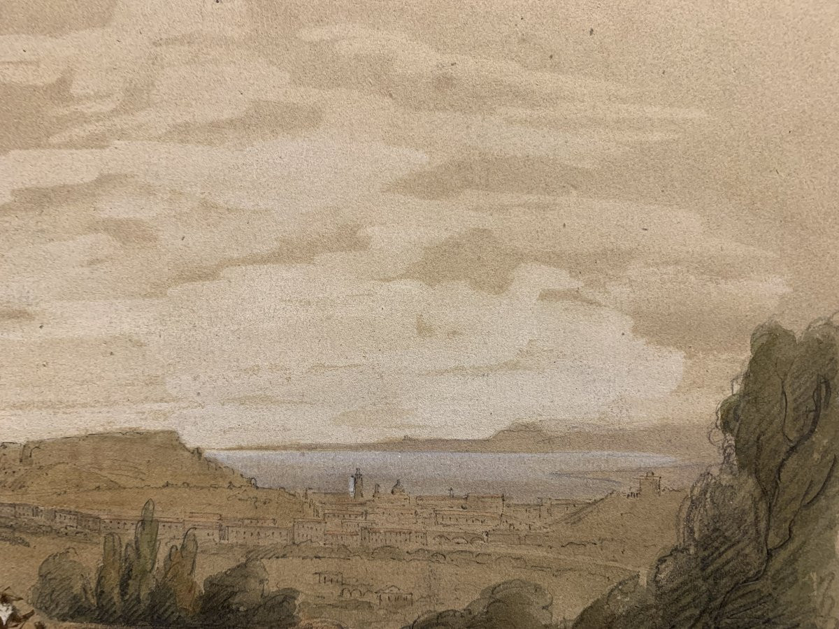 J.Andrè -Due vedute di Nizza - Francia - 1850 ca disegno e acquarello-photo-8