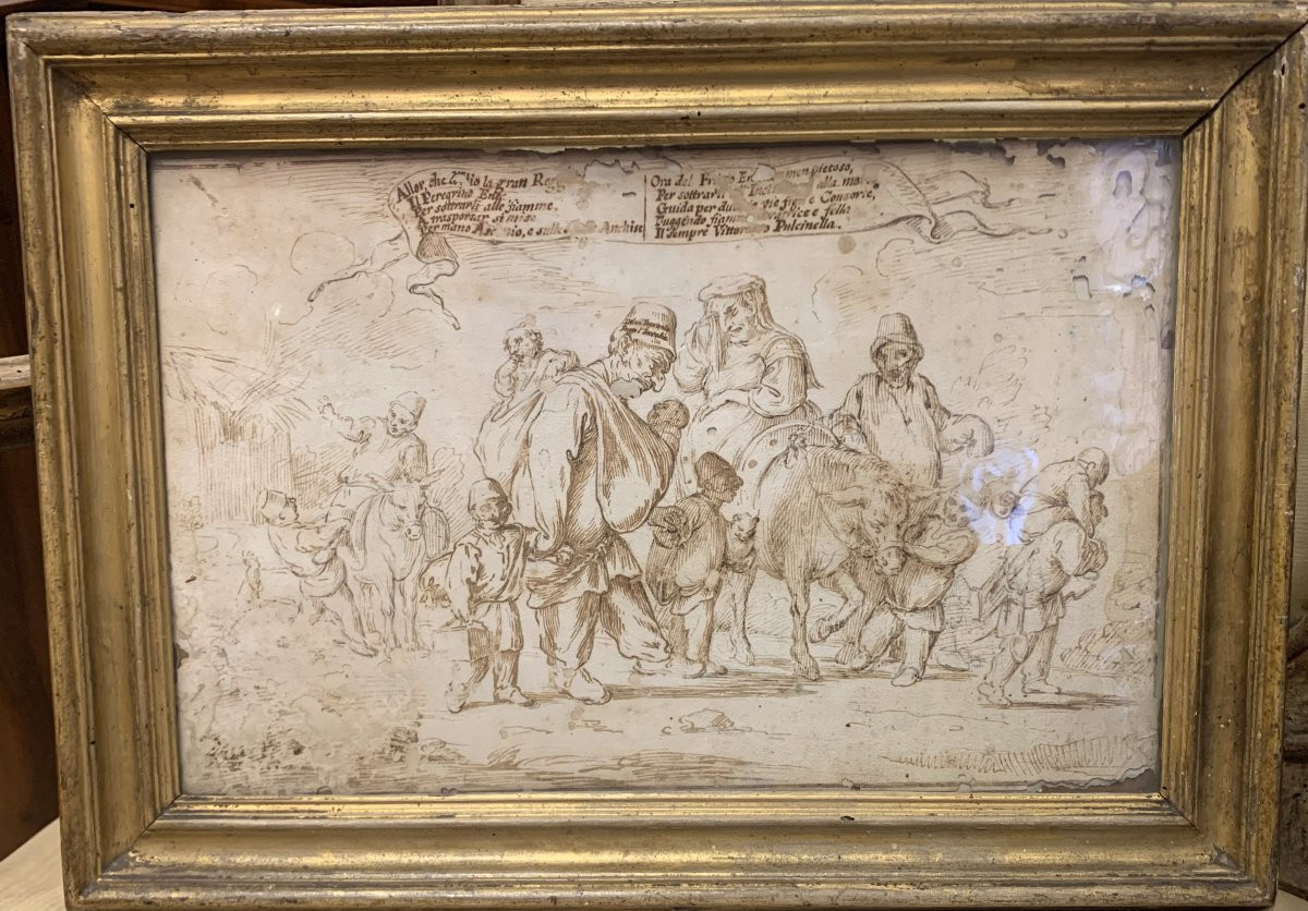 Pier Leone Ghezzi(1674-1755)-- Pulcinella- Napoli Roma disegno a china Italia Enea -photo-2