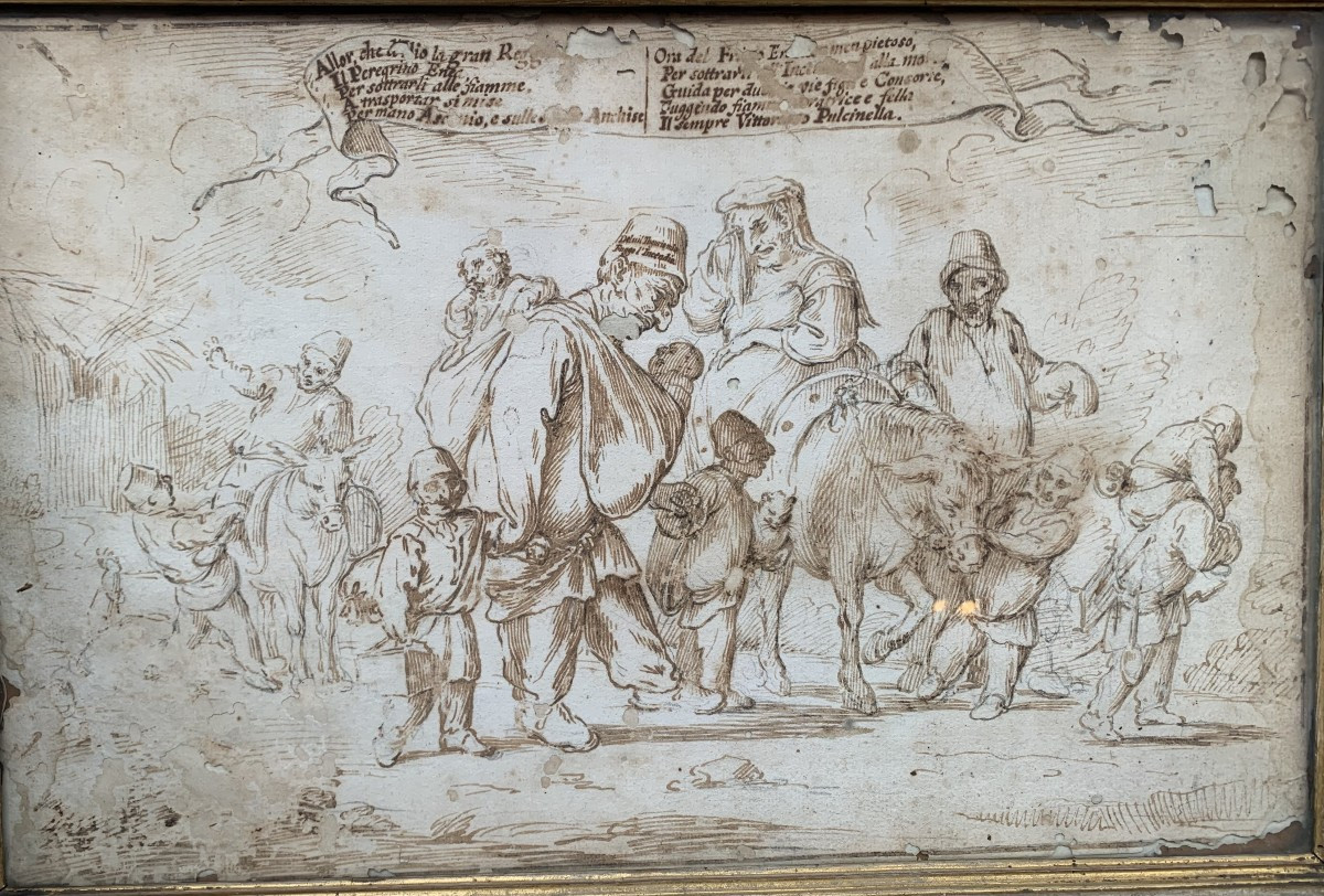 Pier Leone Ghezzi(1674-1755)-- Pulcinella- Napoli Roma disegno a china Italia Enea 