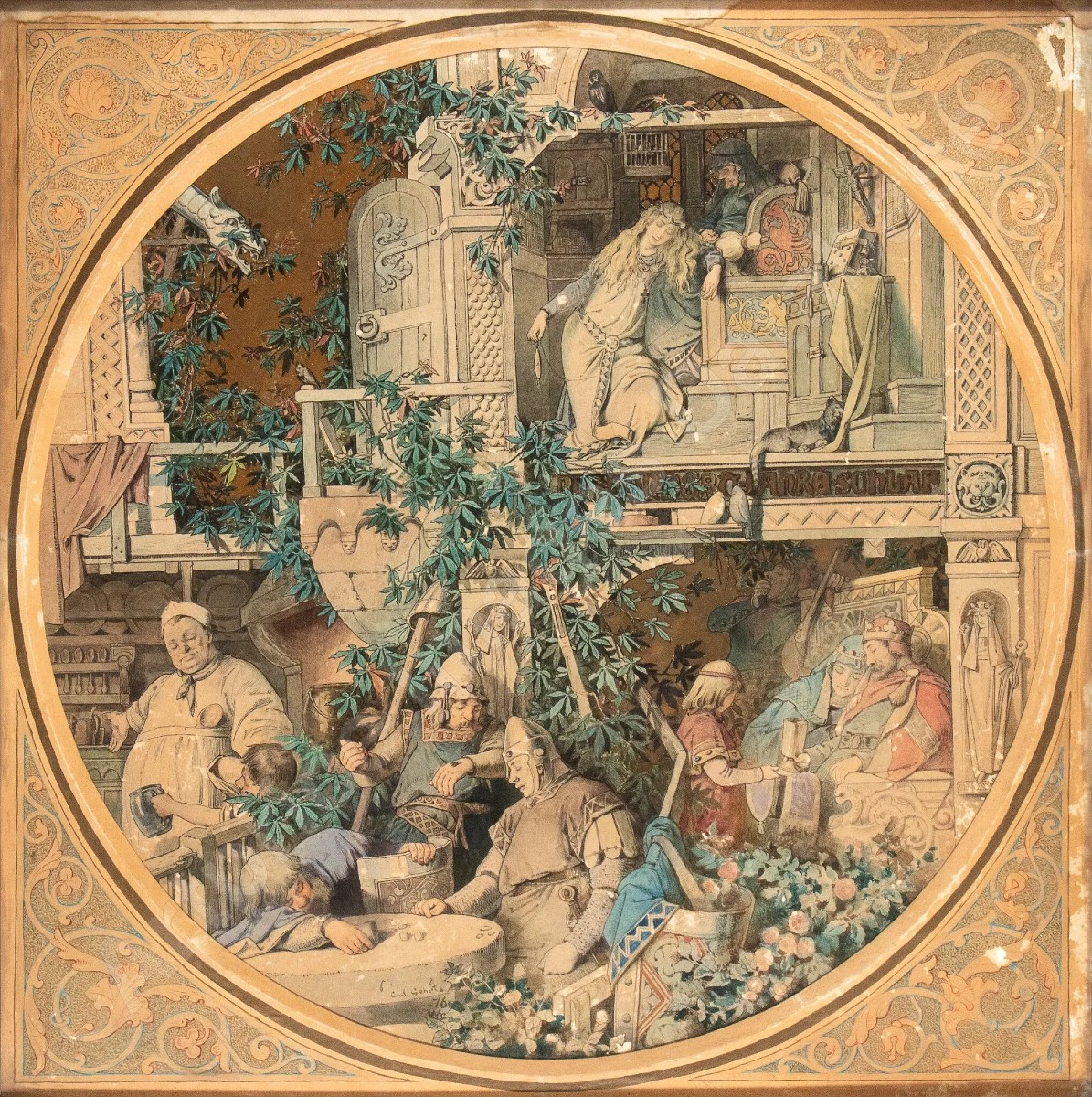 Carl Gehrts -La bella addormentata nel bosco- 1876 acquarello- Germania Düsseldorf Dornröschen-photo-2