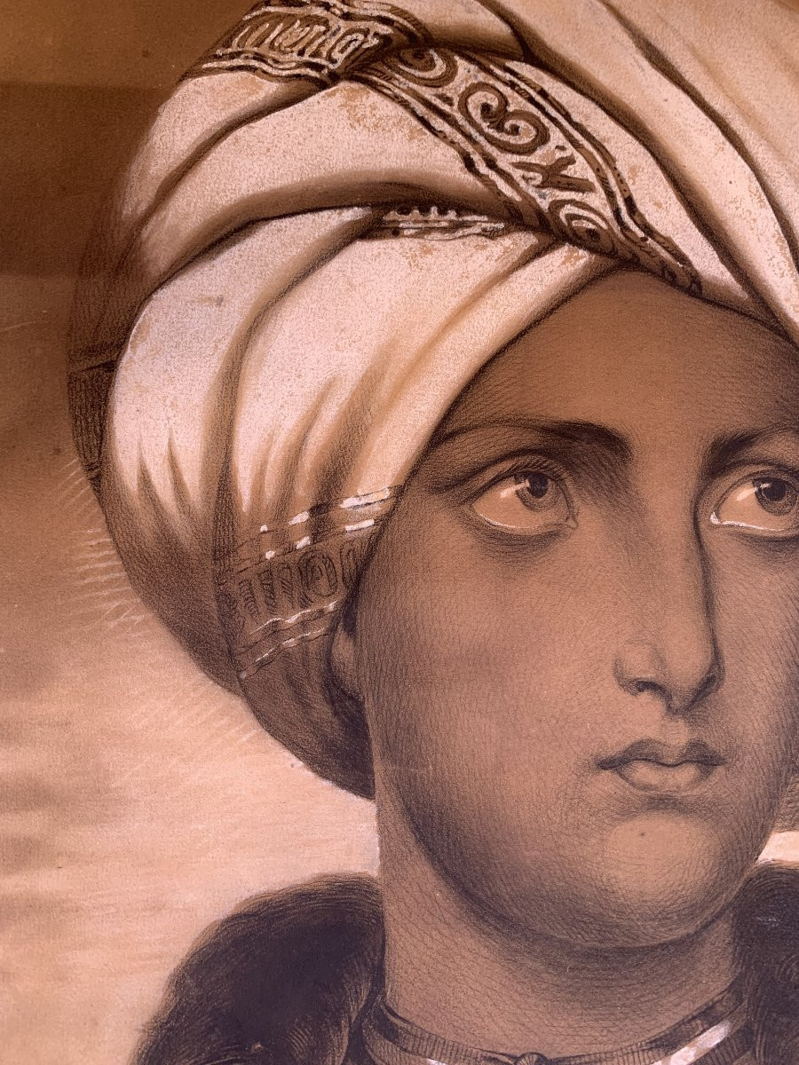 scuola francese Sultano di Cem e Donna orientale - 2 Disegni - Anatolia -Turchia Istambul -photo-2