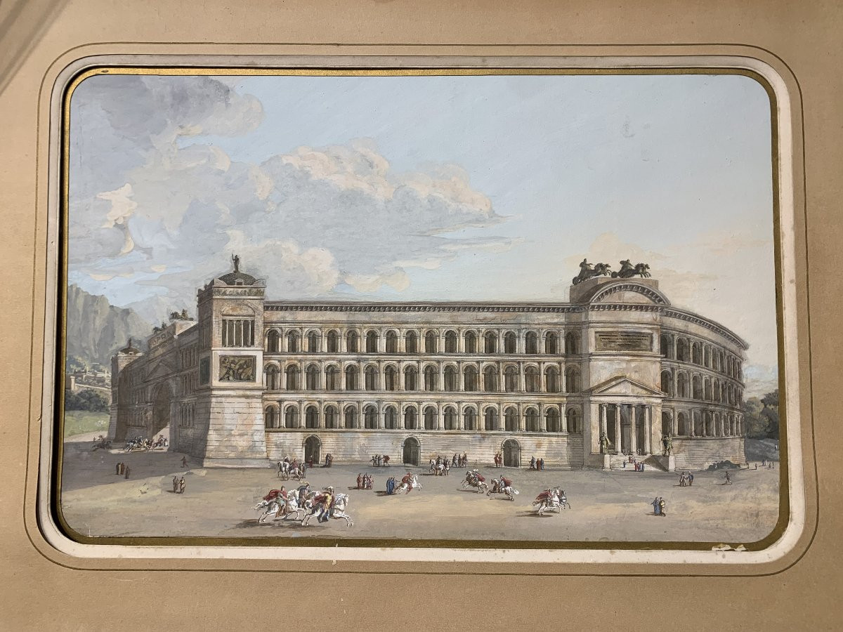 Scuola francese -Teatro romano- fine XVIII sec- Pompeo - Caracalla Italia Roma antica -photo-1