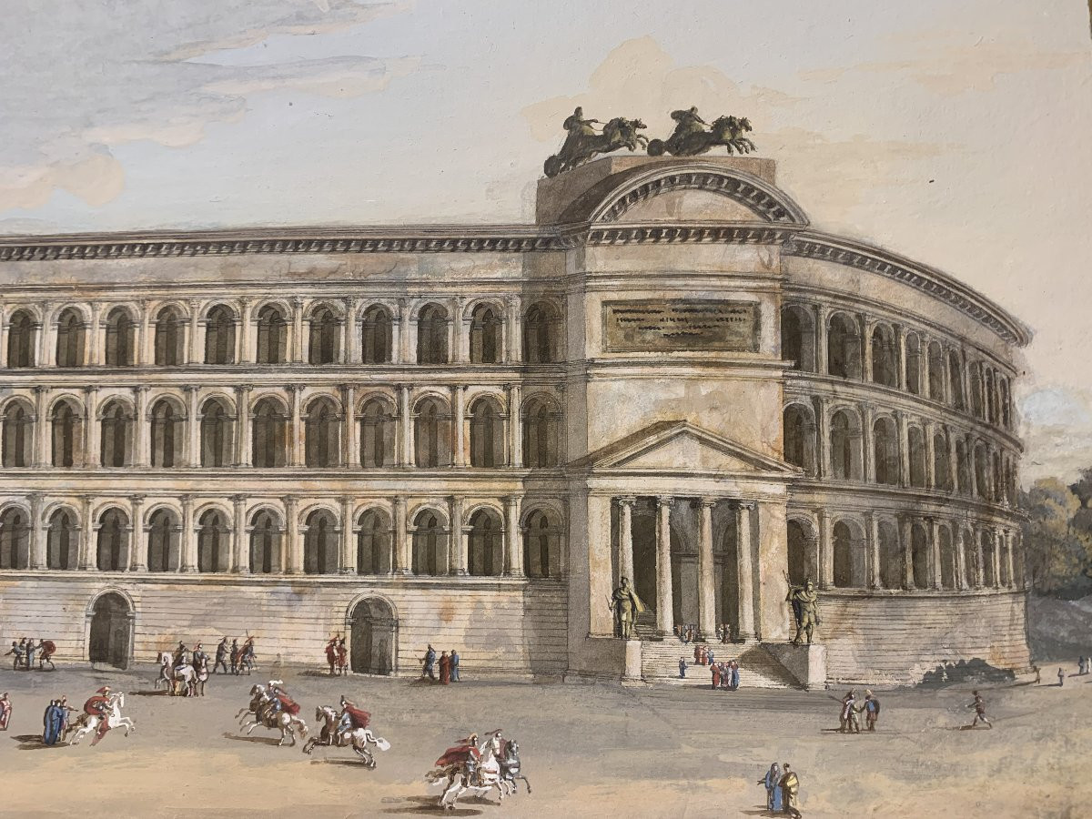 Scuola francese -Teatro romano- fine XVIII sec- Pompeo - Caracalla Italia Roma antica -photo-2