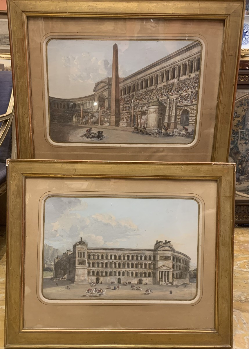 Scuola francese -Teatro romano- fine XVIII sec- Pompeo - Caracalla Italia Roma antica 