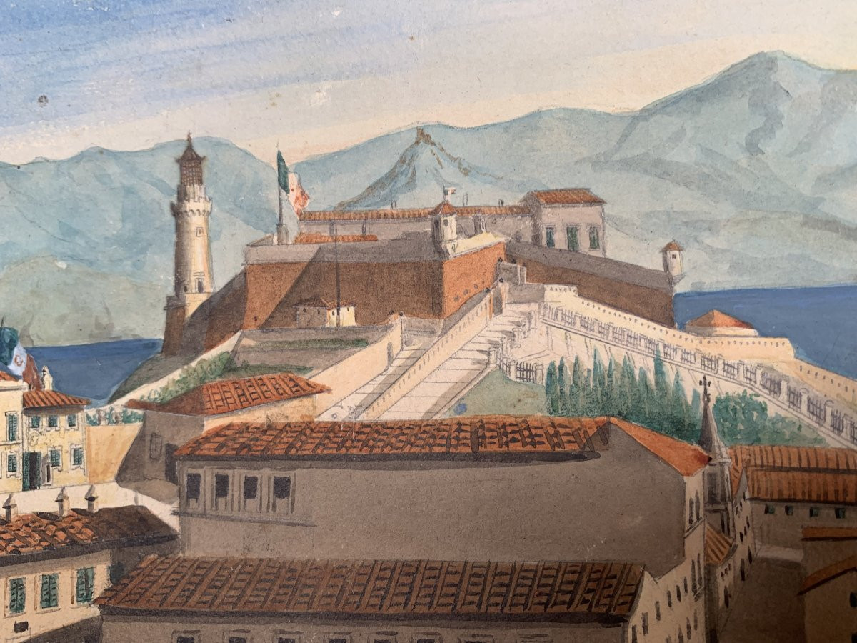 Scuola italiana Palazzo abitato da Napoleone Isola d'Elba- acquerello Francia francese  -photo-2