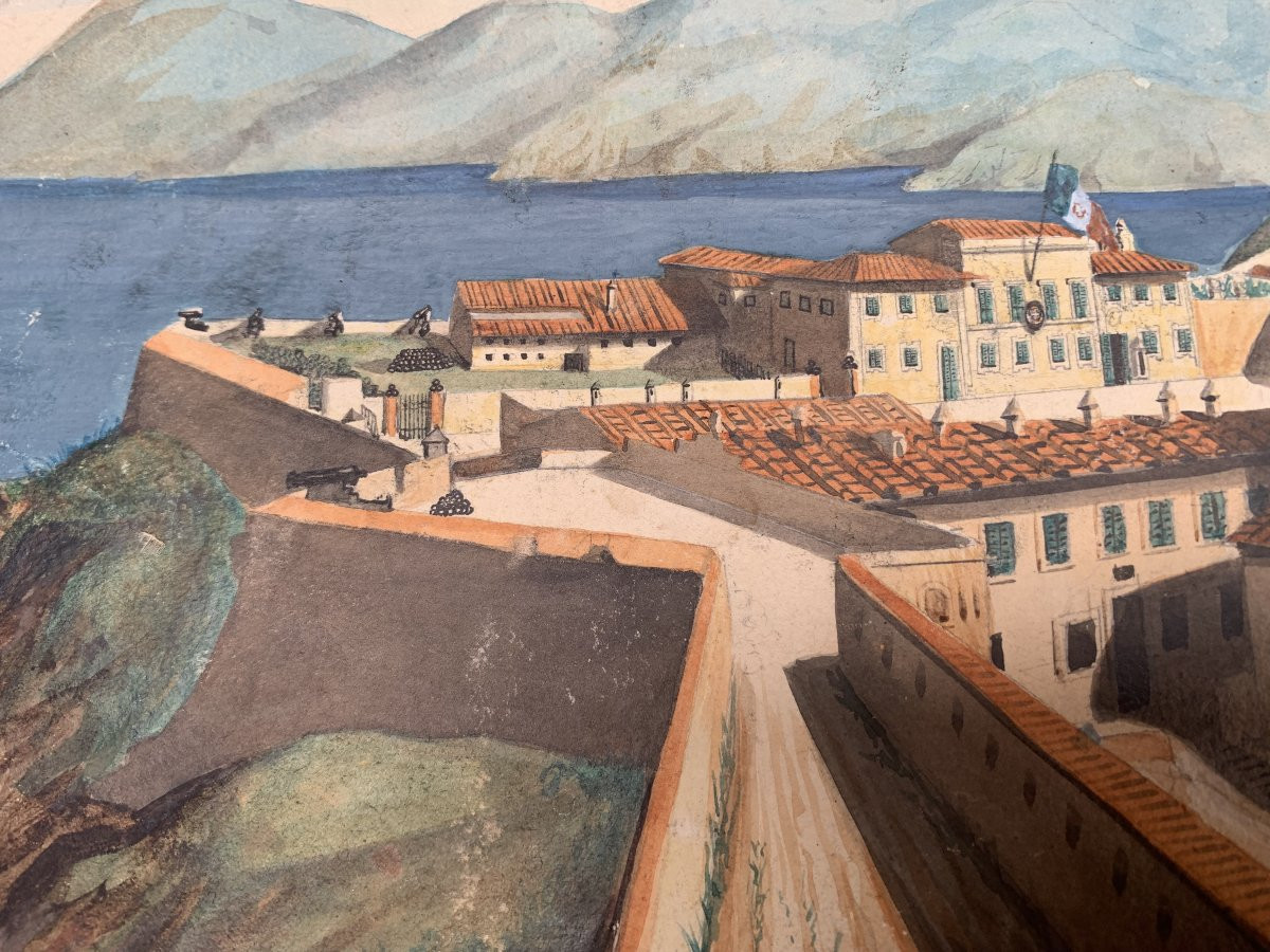 Scuola italiana Palazzo abitato da Napoleone Isola d'Elba- acquerello Francia francese  -photo-3