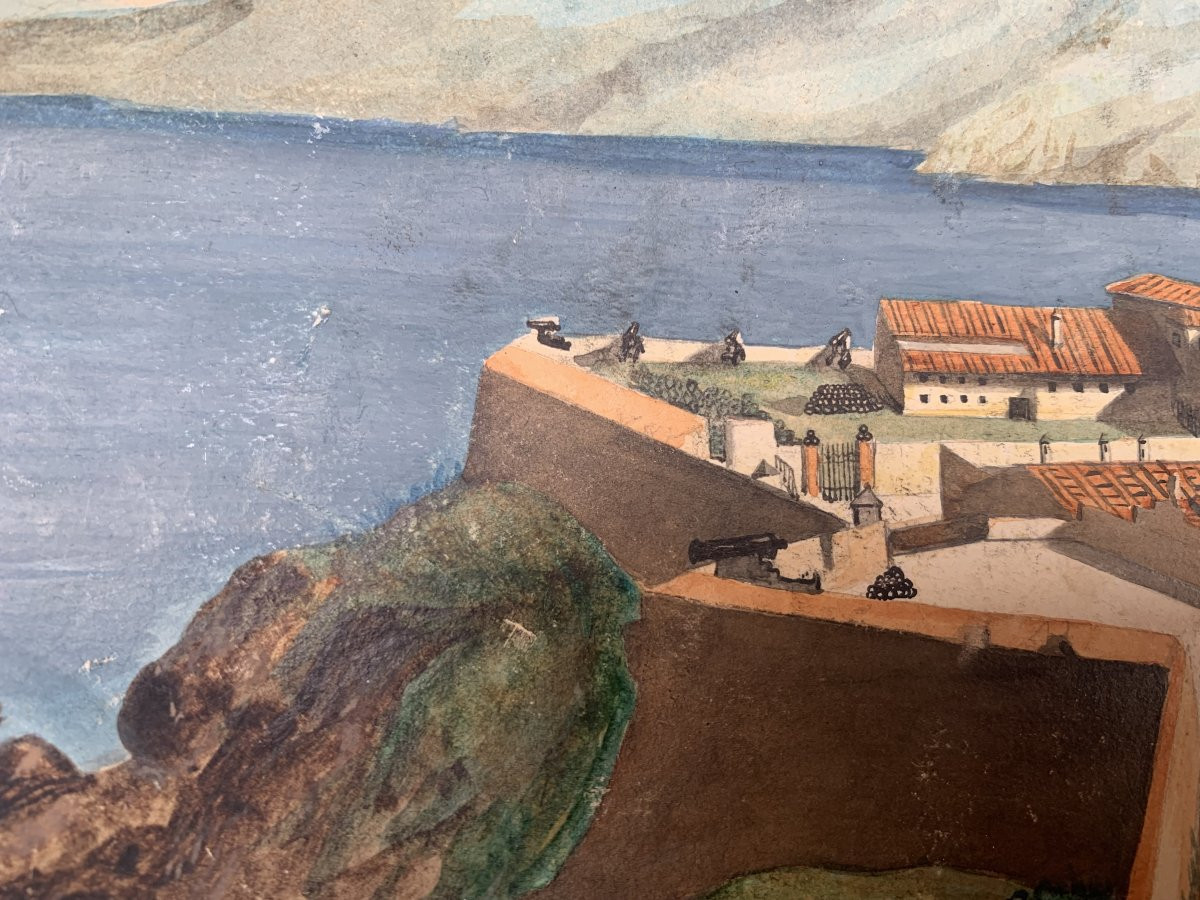 Scuola italiana Palazzo abitato da Napoleone Isola d'Elba- acquerello Francia francese  -photo-4