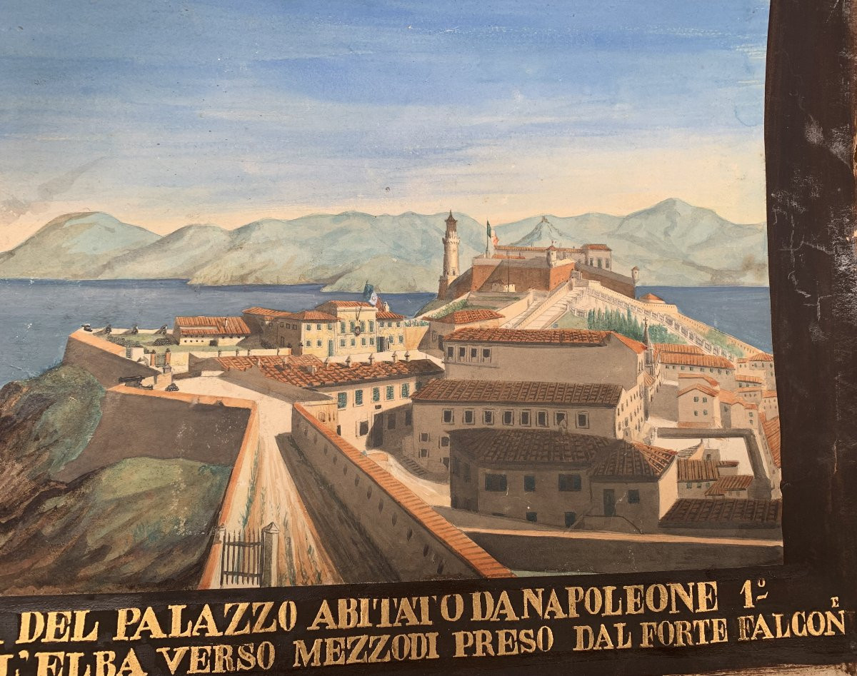 Scuola italiana Palazzo abitato da Napoleone Isola d'Elba- acquerello Francia francese  -photo-1