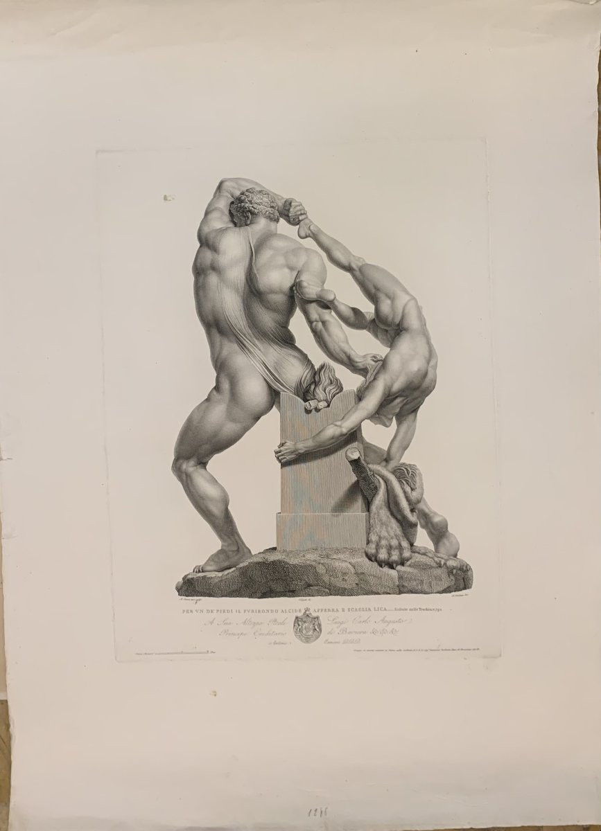 Canova- Ercole e Lica - Fontana incisore- 1820 ca  2 Acqueforti nudi maschili - Italia -photo-2