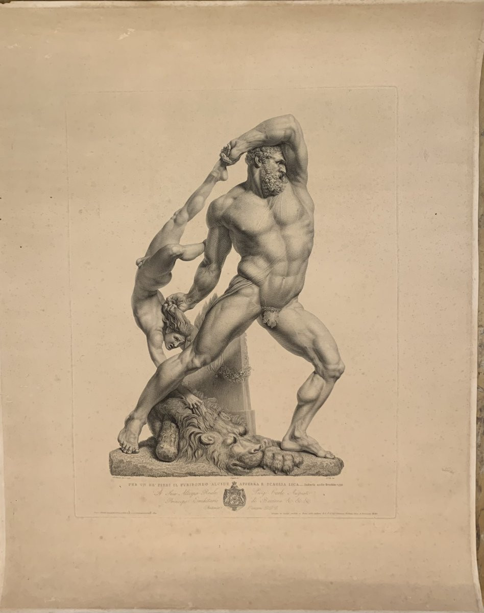 Canova- Ercole e Lica - Fontana incisore- 1820 ca  2 Acqueforti nudi maschili - Italia -photo-3
