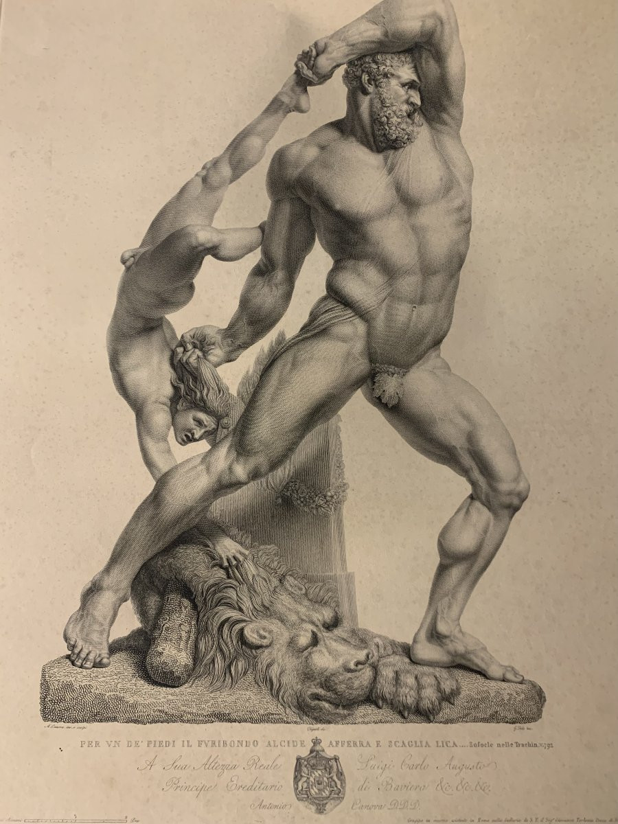 Canova- Ercole e Lica - Fontana incisore- 1820 ca  2 Acqueforti nudi maschili - Italia -photo-4