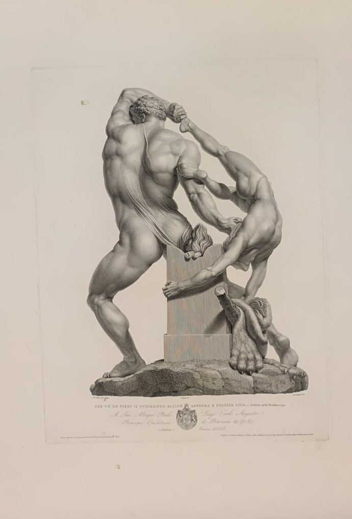 Canova- Ercole e Lica - Fontana incisore- 1820 ca  2 Acqueforti nudi maschili - Italia -photo-2