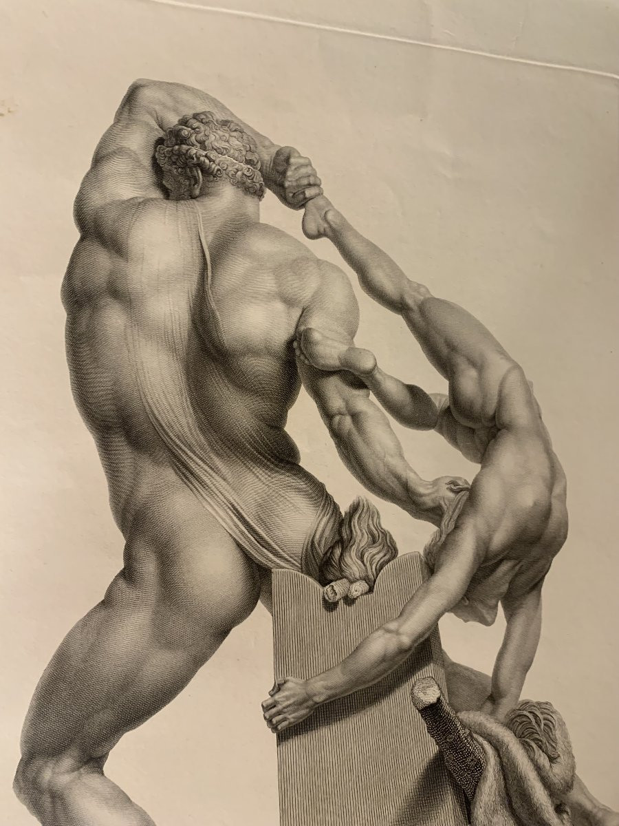 Canova- Ercole e Lica - Fontana incisore- 1820 ca  2 Acqueforti nudi maschili - Italia -photo-2
