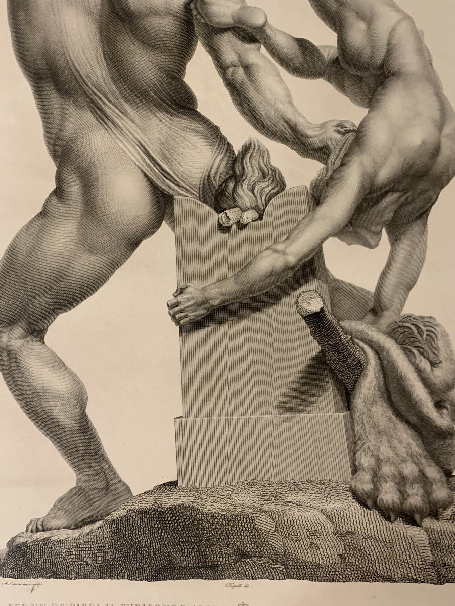 Canova- Ercole e Lica - Fontana incisore- 1820 ca  2 Acqueforti nudi maschili - Italia -photo-3