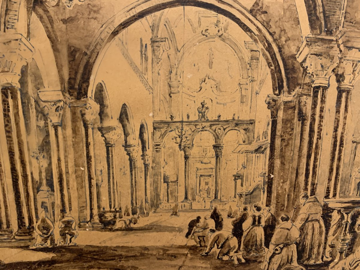 Achille Vianelli - Interno di S.Nicola a Bari -Puglia Italia Napoli Grand Tour -photo-3