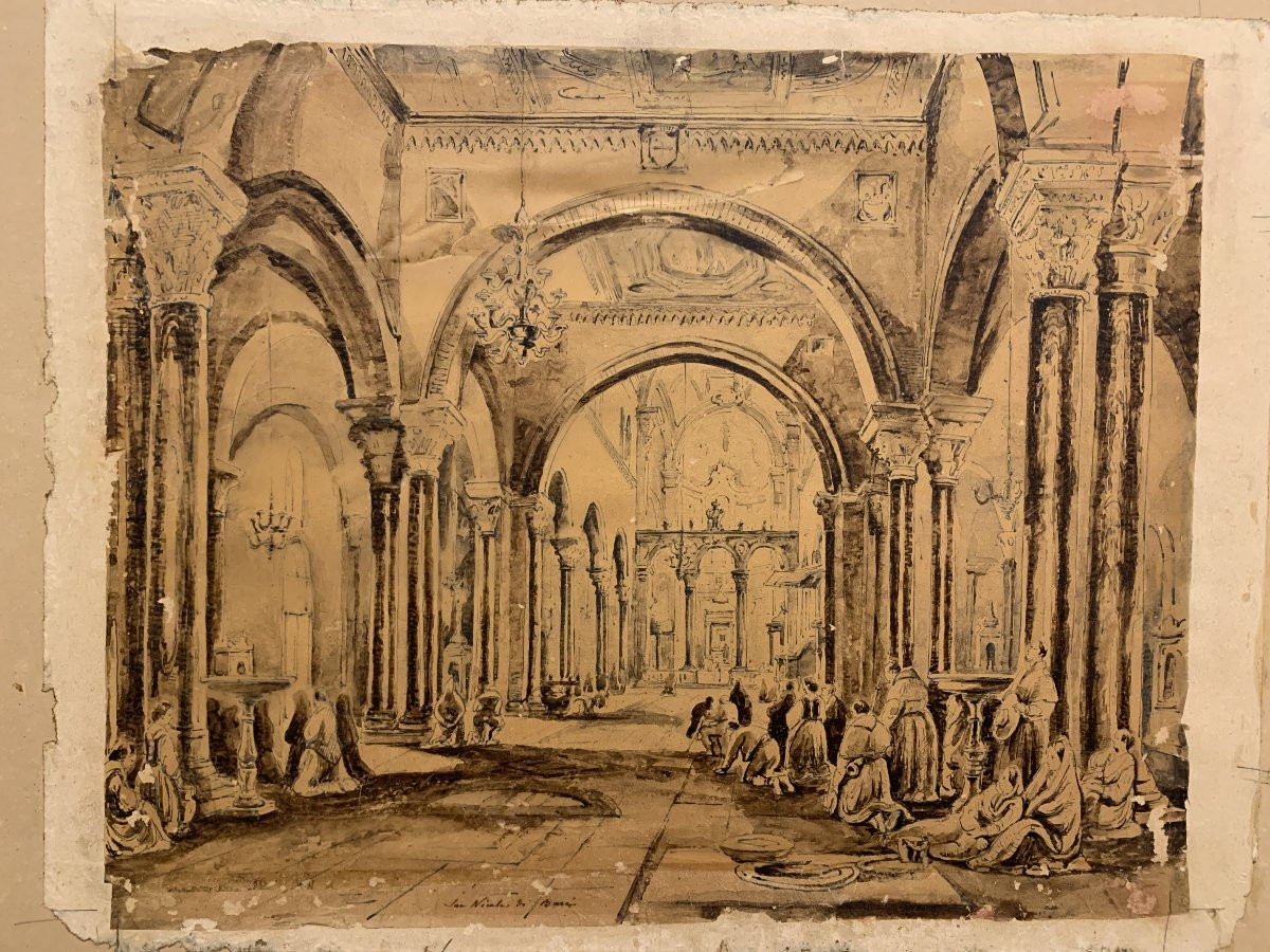 Achille Vianelli - Interno di S.Nicola a Bari -Puglia Italia Napoli Grand Tour -photo-2