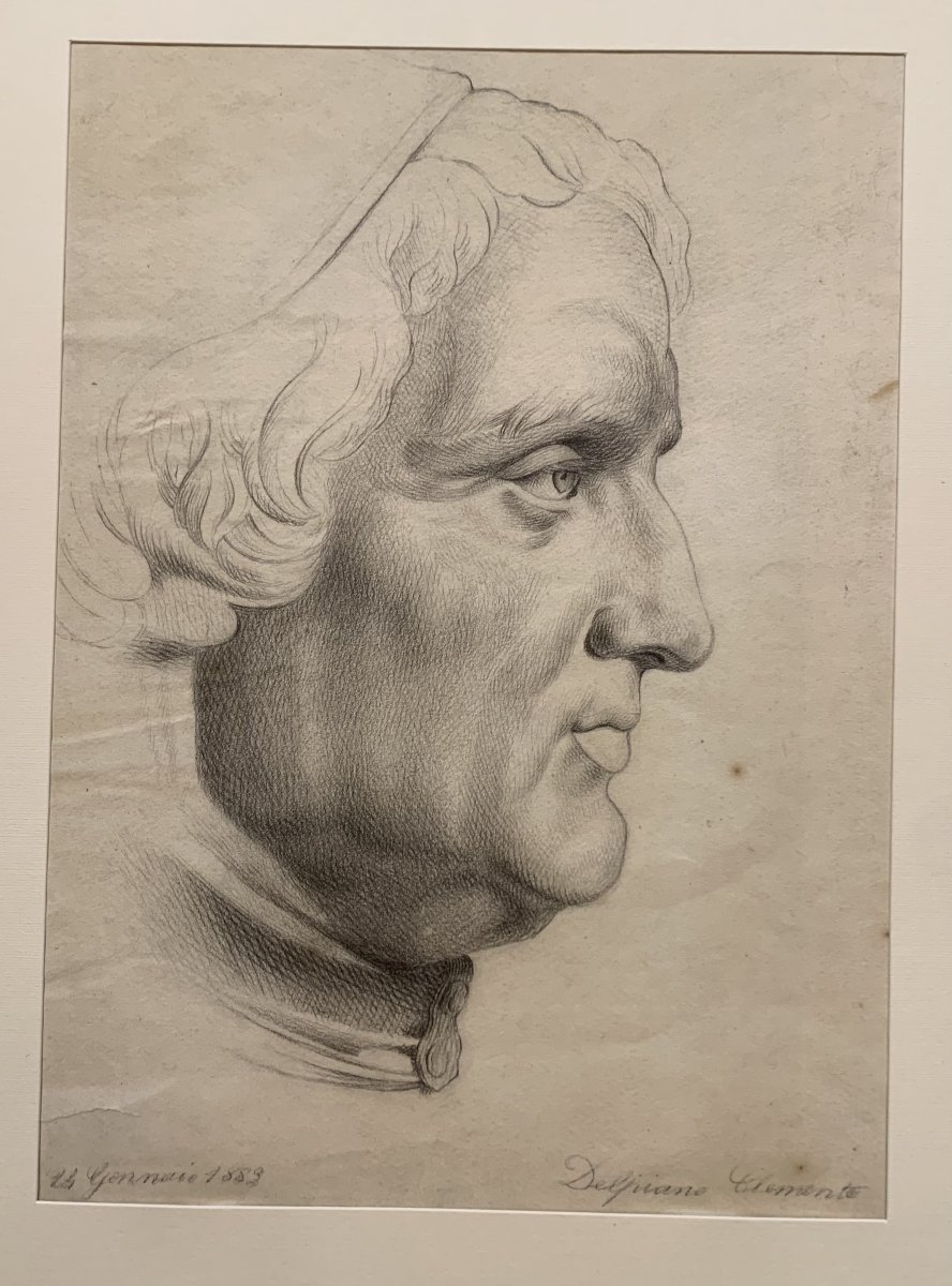 Clemente Delpiano - Due disegni di  ritratti di uomo -1883 - maschili disegno Italia -photo-2
