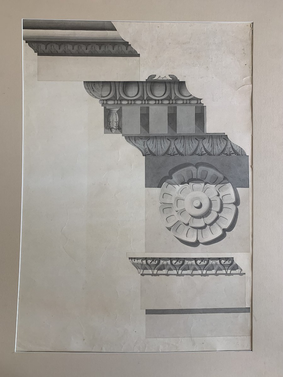 Studio frontone romano - Acquarello 1830 ca -Architettura  Italia Roma -accademia -photo-2