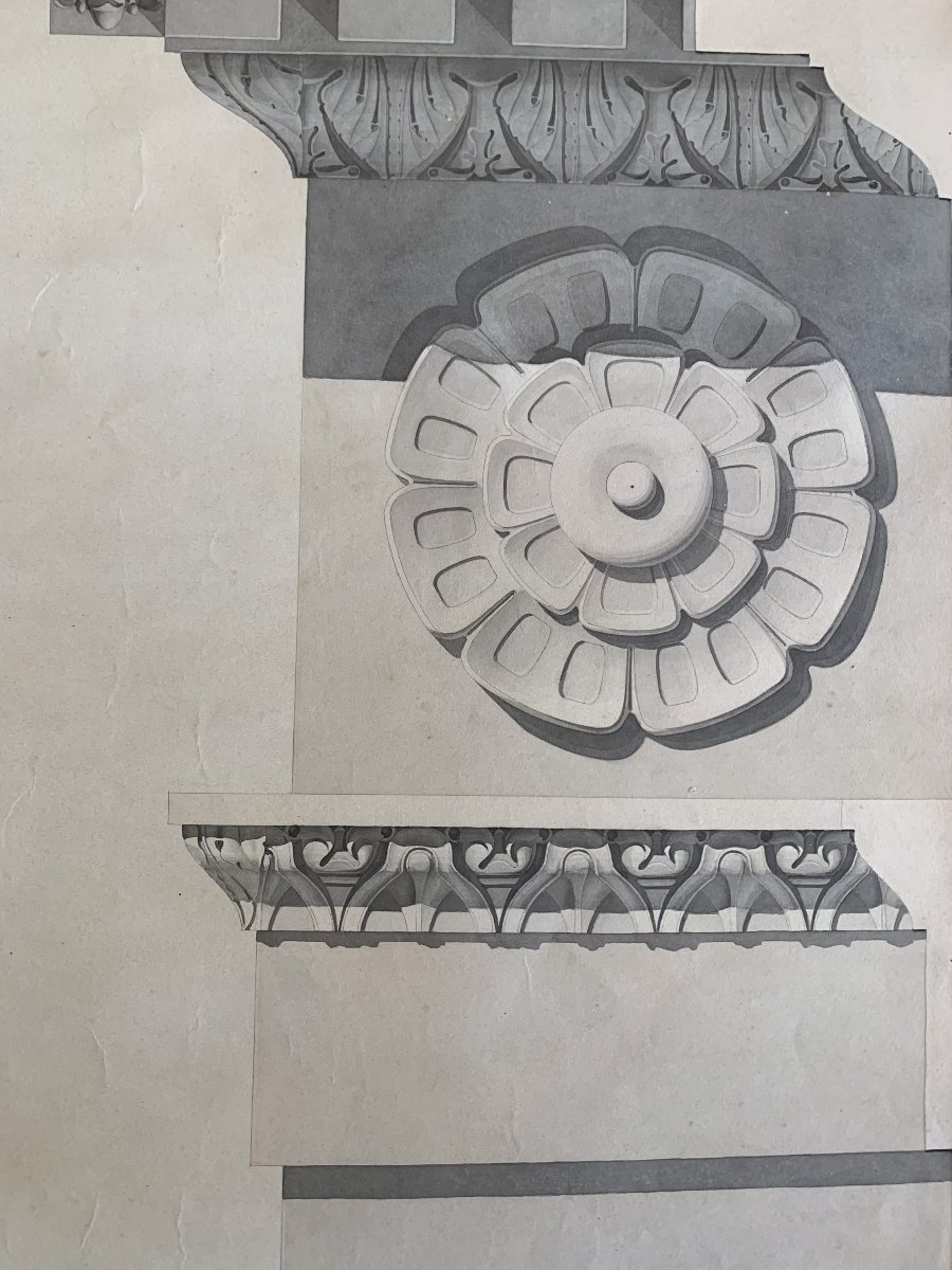 Studio frontone romano - Acquarello 1830 ca -Architettura  Italia Roma -accademia -photo-3