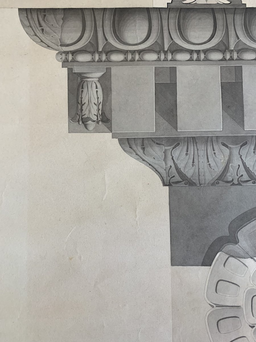 Studio frontone romano - Acquarello 1830 ca -Architettura  Italia Roma -accademia -photo-4