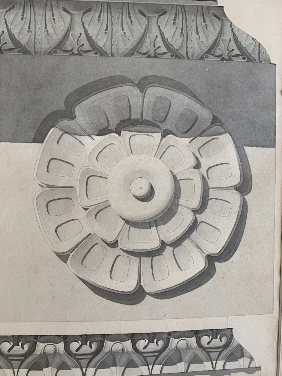 Studio frontone romano - Acquarello 1830 ca -Architettura  Italia Roma -accademia -photo-1